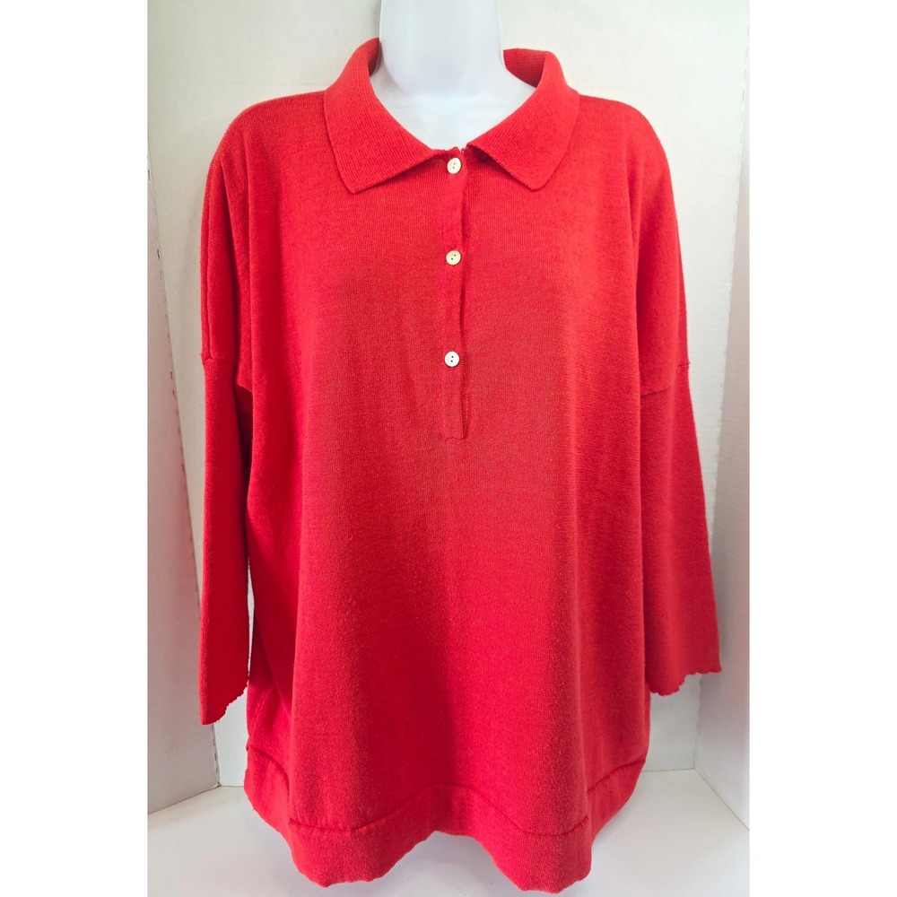 Tuckernuck Poppy Red Clayton Long Sleeve Knit Polo Tencel Linen Oversized M/L